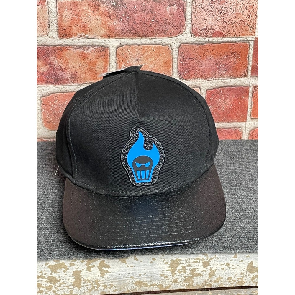 Disney Store Hades Hercules Snapback Hat Black Blue Flame Faux Leather Brim NWT